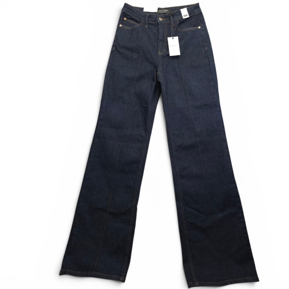 Judy Blue High Waist Dart Detail Wide Leg Jeans Dark Wash Denim Size 7/28 NWT - Picture 2 of 11